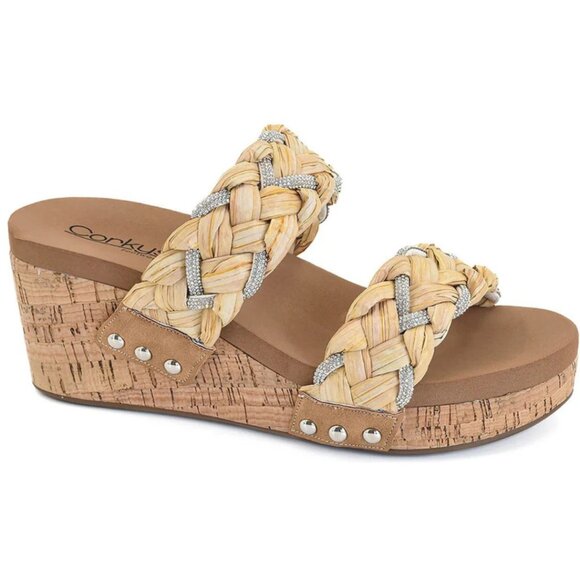 CORKYS Total Knockout Raffia Rhinestone Bling Slip On Wedge Sandals 7-11 NWT - Picture 1 of 11